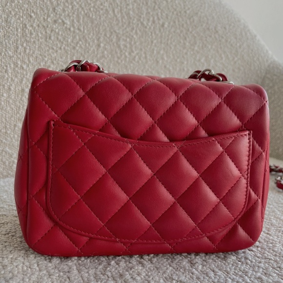 Chanel mini square classic flap in red lambskin - Picture 6 of 9